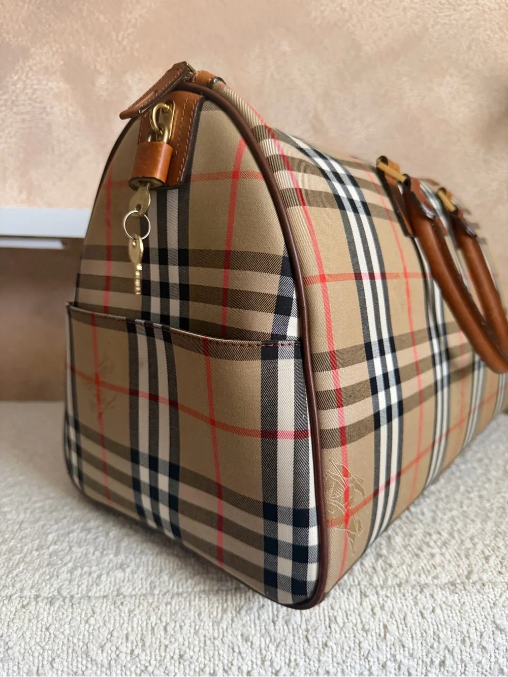 Burberry checkered duffle bag